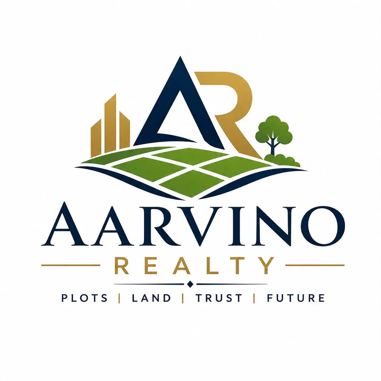 Aarvino Realty logo for premium land plots and real estate investment projects in Gujarat, offering trusted plot development and property solutions.